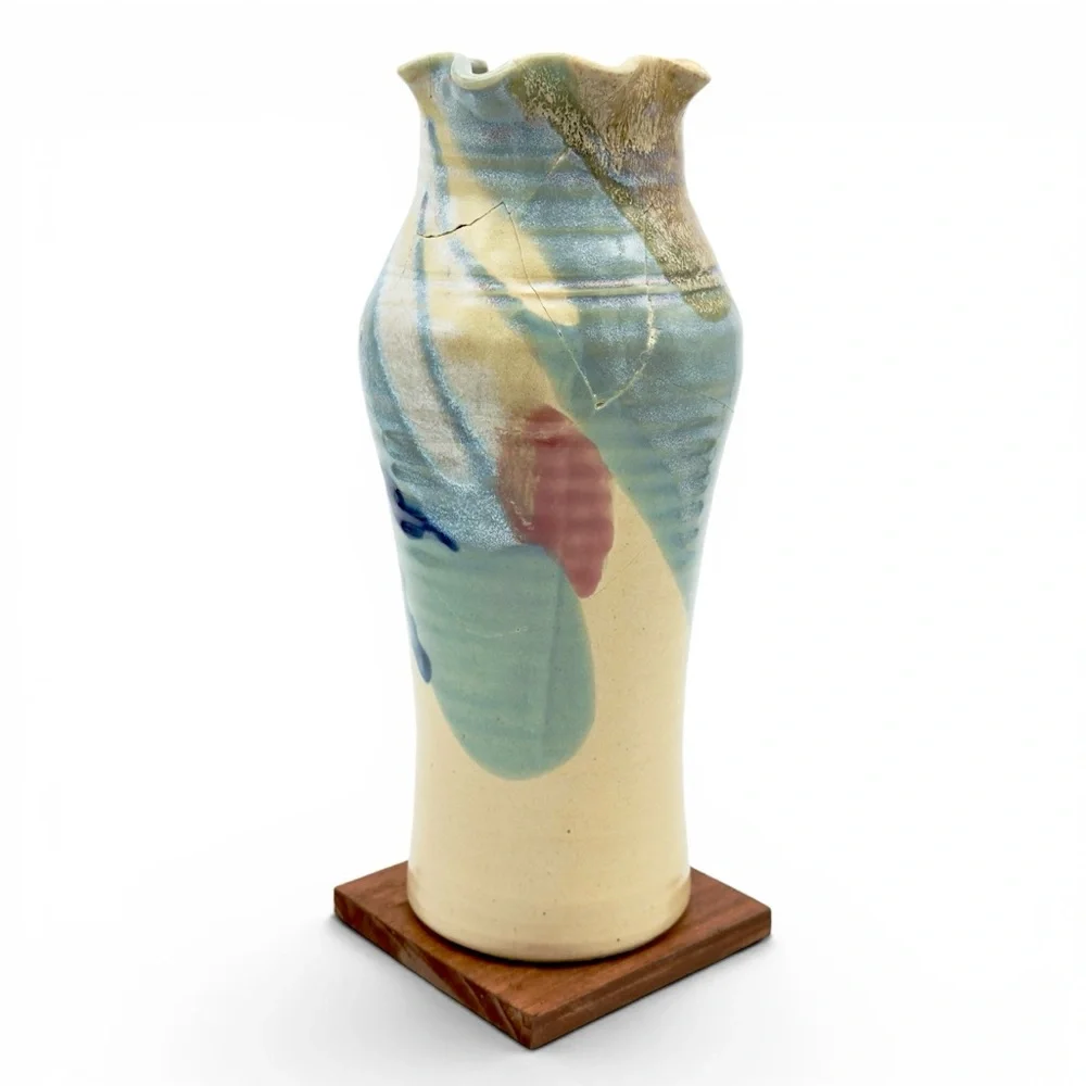 Kintsugi Vase 11” Hand Thrown Studio Pottery Gold Crack Art Personal Growth Gift